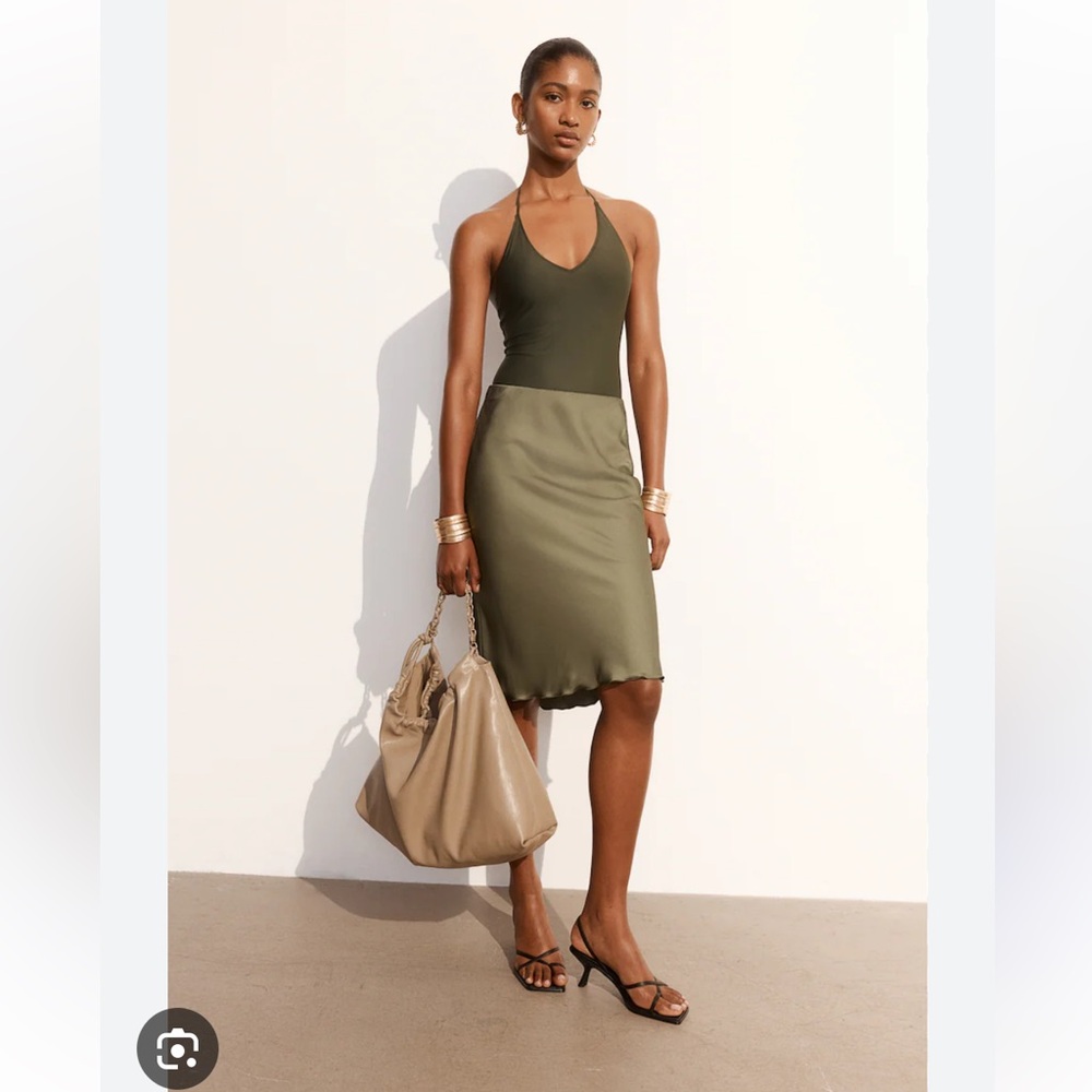 H&M Olive Green Satin Slip Skirt